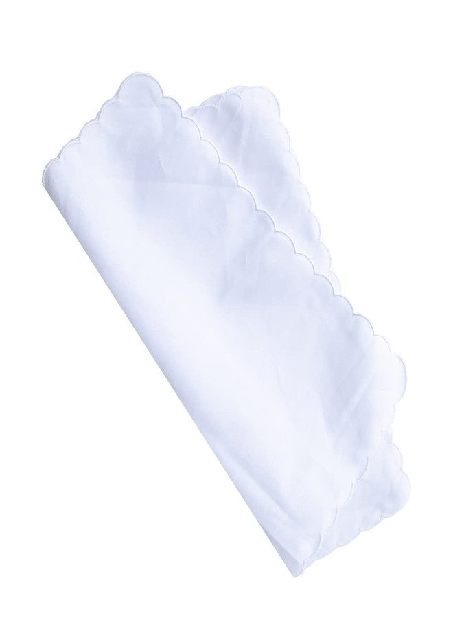 CoCoUSM White Handkerchiefs Premium 60s Cotton scalloped Hankies 11 Inches - Image 2
